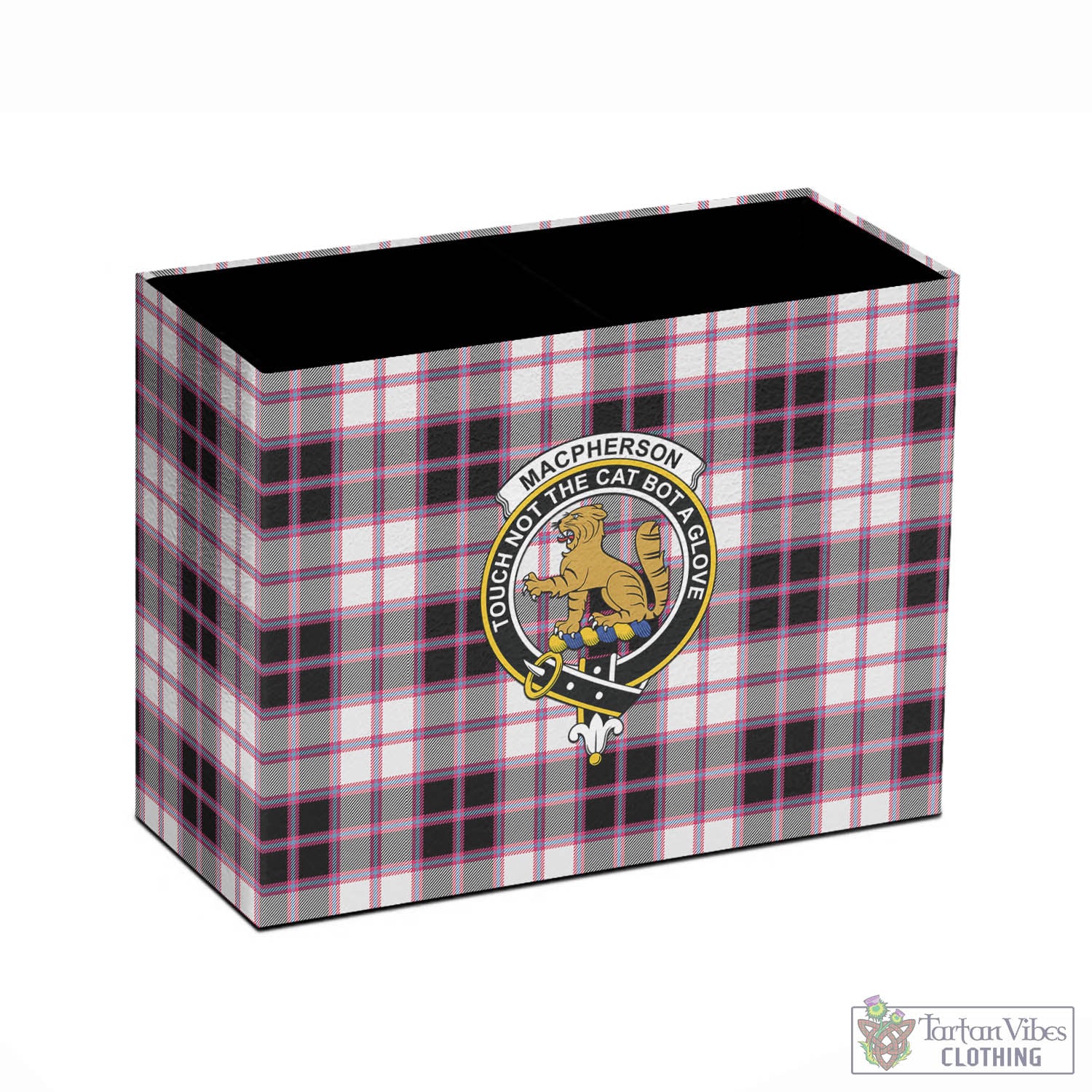 Tartan Vibes Clothing MacPherson Hunting Modern Tartan Pen Holder with Family Crest