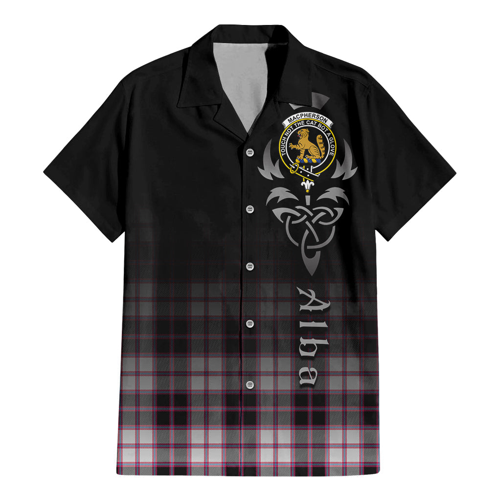 Tartan Vibes Clothing MacPherson Hunting Modern Tartan Short Sleeve Button Up Featuring Alba Gu Brath Family Crest Celtic Inspired