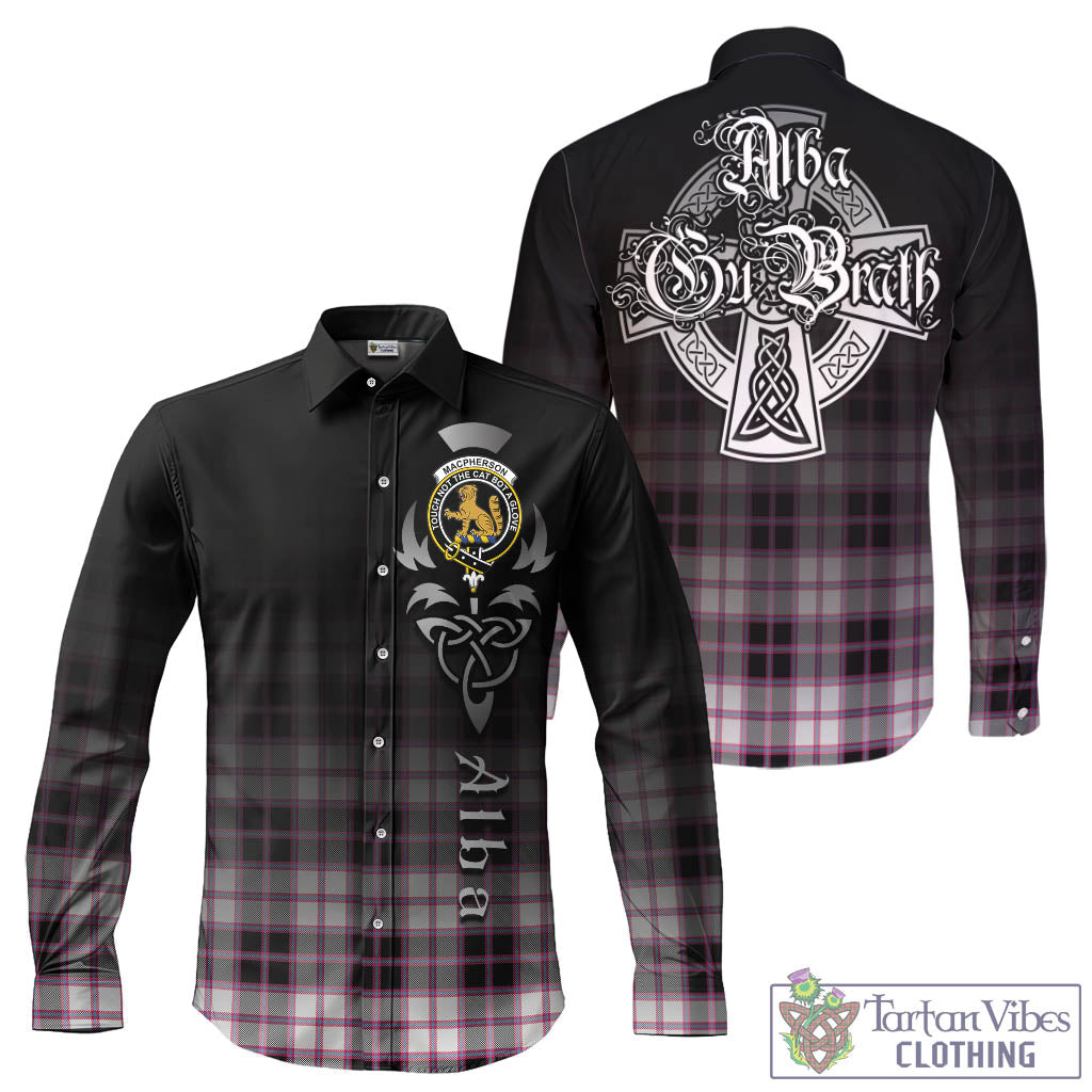 Tartan Vibes Clothing MacPherson Hunting Modern Tartan Long Sleeve Button Up Featuring Alba Gu Brath Family Crest Celtic Inspired