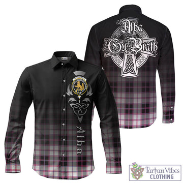 MacPherson Hunting Modern Tartan Long Sleeve Button Up Featuring Alba Gu Brath Family Crest Celtic Inspired