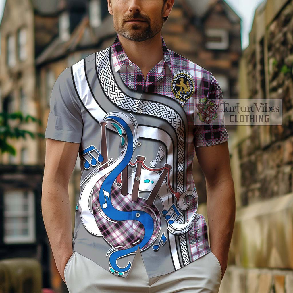 MacPherson Hunting Modern Tartan Short Sleeve Button Shirt with Epic Bagpipe Style - Tartanvibesclothing Shop