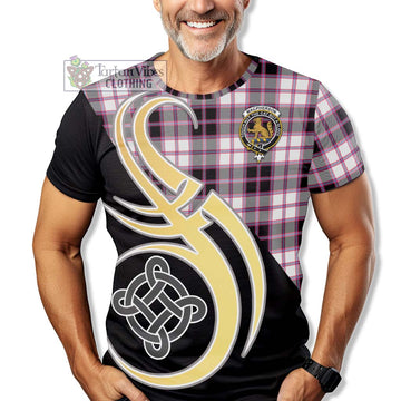 MacPherson Hunting Modern Tartan T-Shirt with Family Crest and Celtic Symbol Style