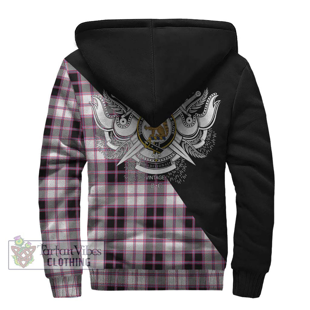 MacPherson Hunting Modern Tartan Sherpa Hoodie with Family Crest and Military Logo Style - Tartanvibesclothing Shop