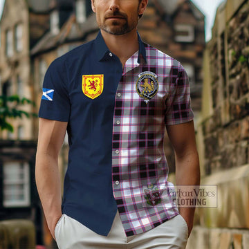 MacPherson Hunting Modern Tartan Short Sleeve Button Shirt Alba with Scottish Lion Royal Arm Half Style