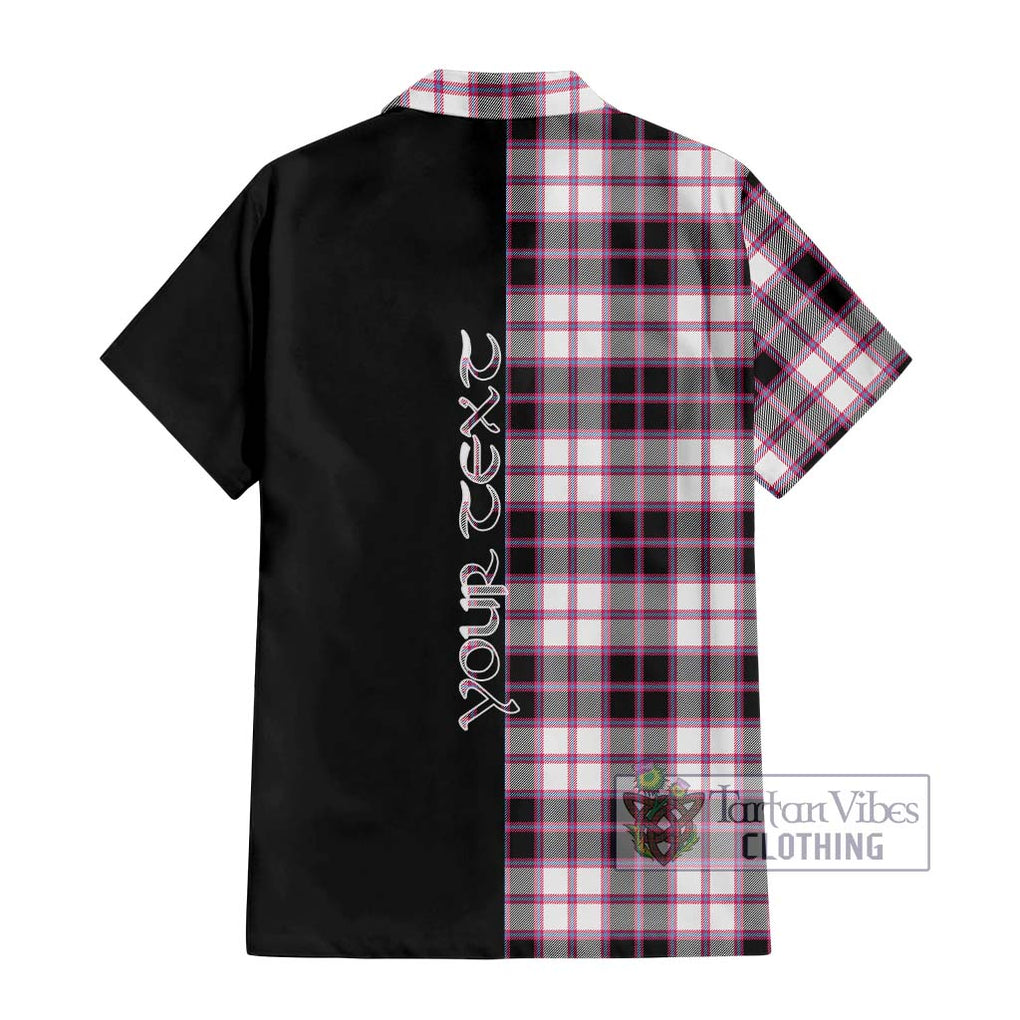 MacPherson Hunting Modern Tartan Short Sleeve Button Shirt with Family Crest and Half Of Me Style - Tartanvibesclothing Shop