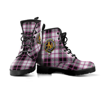 MacPherson Hunting Modern Tartan Leather Boots with Family Crest