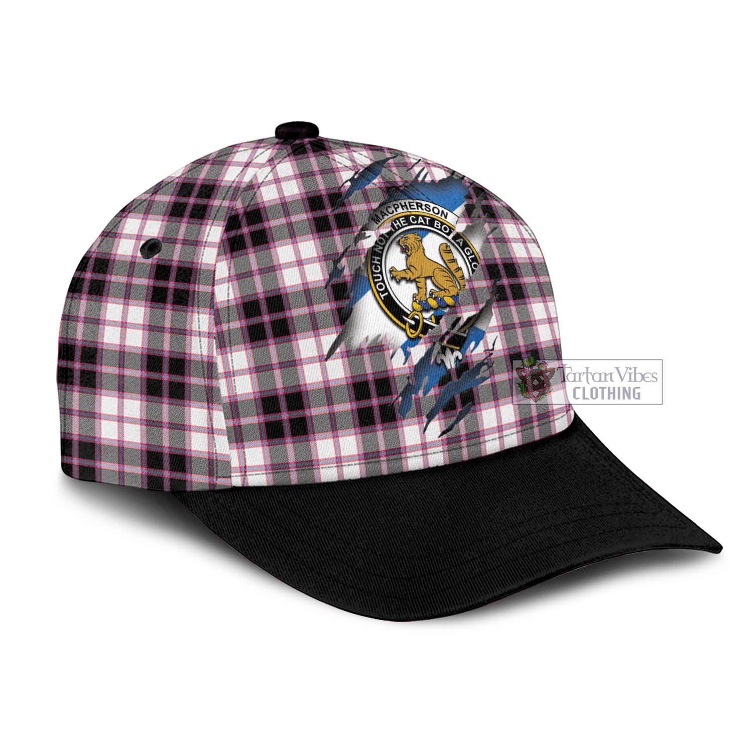 Tartan Vibes Clothing MacPherson Hunting Modern Tartan Classic Cap with Family Crest In Me Style