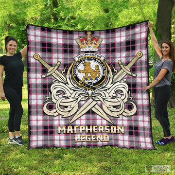 MacPherson Hunting Modern Tartan Quilt with Clan Crest and the Golden Sword of Courageous Legacy