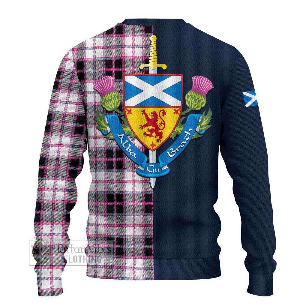 Tartan Vibes Clothing MacPherson Hunting Modern Tartan Knitted Sweater with Scottish Lion Royal Arm Half Style