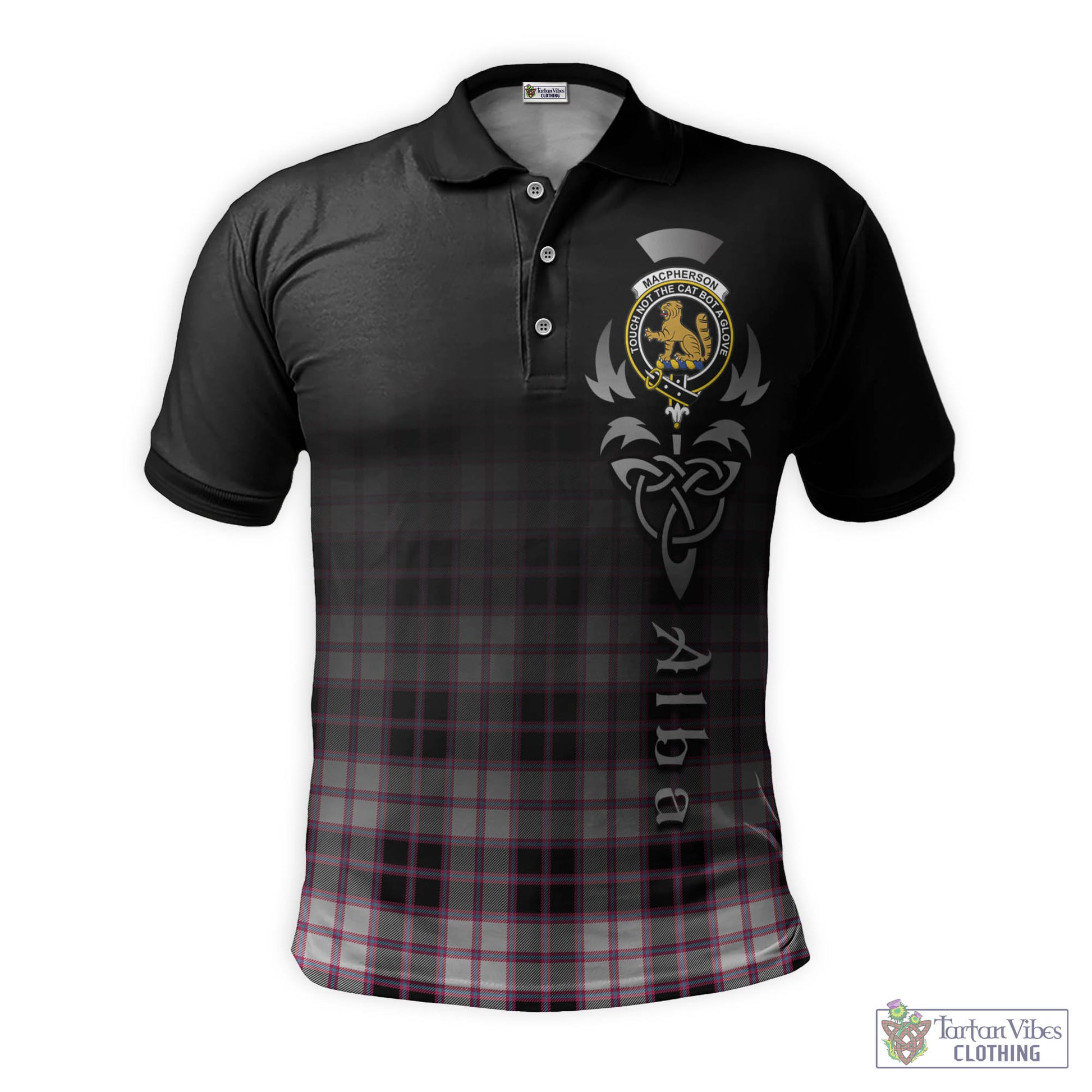 Tartan Vibes Clothing MacPherson Hunting Modern Tartan Polo Shirt Featuring Alba Gu Brath Family Crest Celtic Inspired