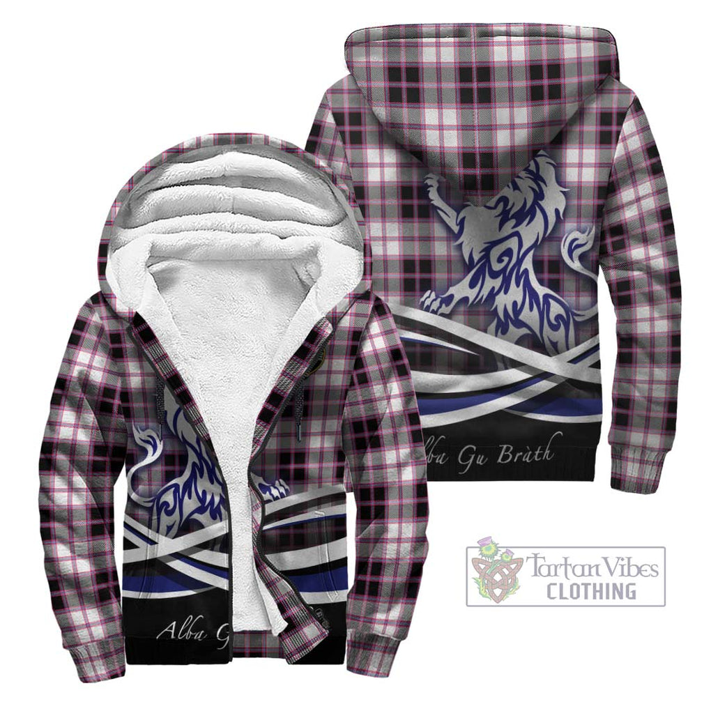 MacPherson Hunting Modern Tartan Sherpa Hoodie with Alba Gu Brath Regal Lion Emblem Unisex - Tartanvibesclothing Shop