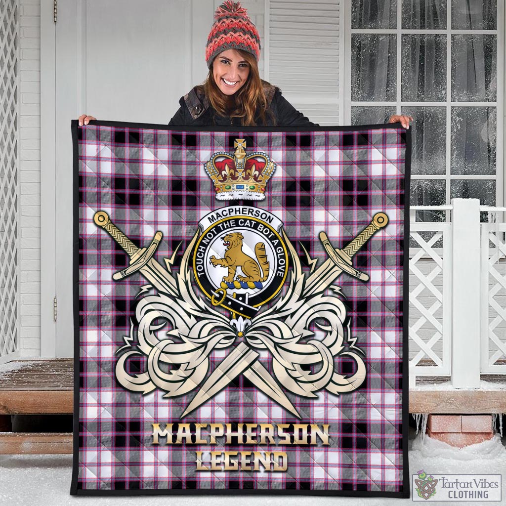 Tartan Vibes Clothing MacPherson Hunting Modern Tartan Quilt with Clan Crest and the Golden Sword of Courageous Legacy