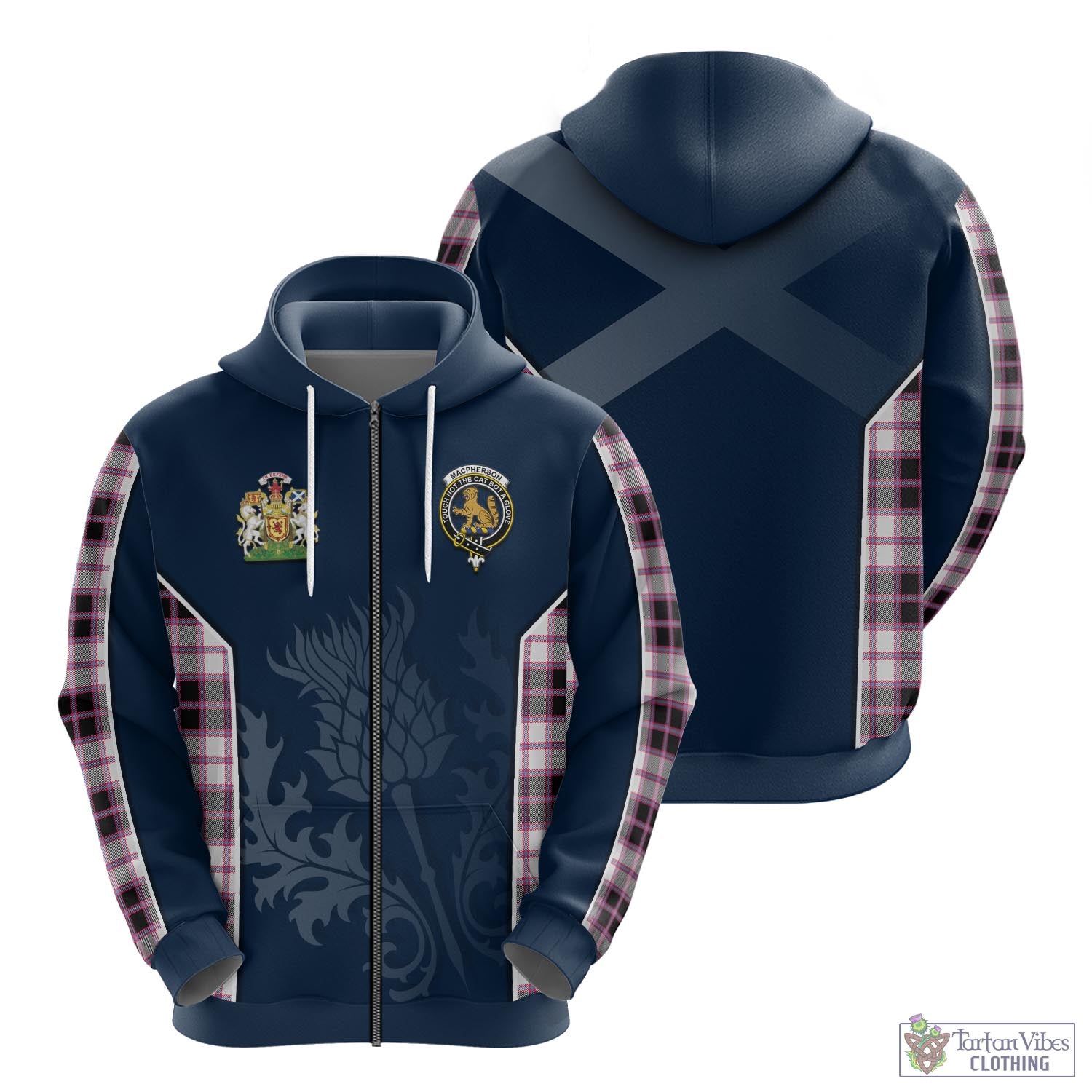 Tartan Vibes Clothing MacPherson Hunting Modern Tartan Hoodie with Family Crest and Scottish Thistle Vibes Sport Style