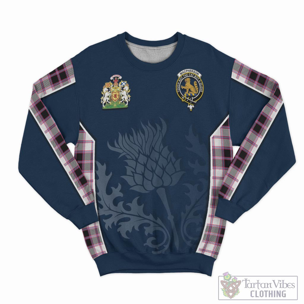 Tartan Vibes Clothing MacPherson Hunting Modern Tartan Sweatshirt with Family Crest and Scottish Thistle Vibes Sport Style