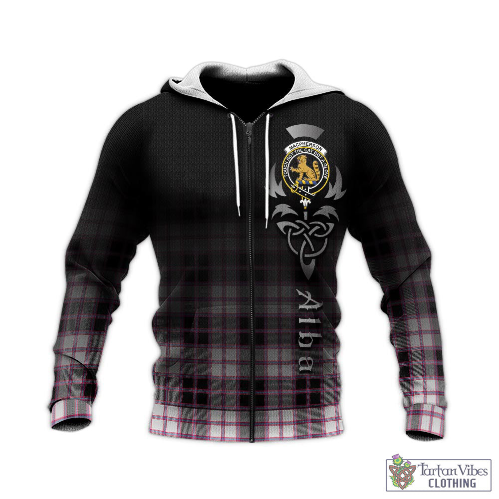 Tartan Vibes Clothing MacPherson Hunting Modern Tartan Knitted Hoodie Featuring Alba Gu Brath Family Crest Celtic Inspired