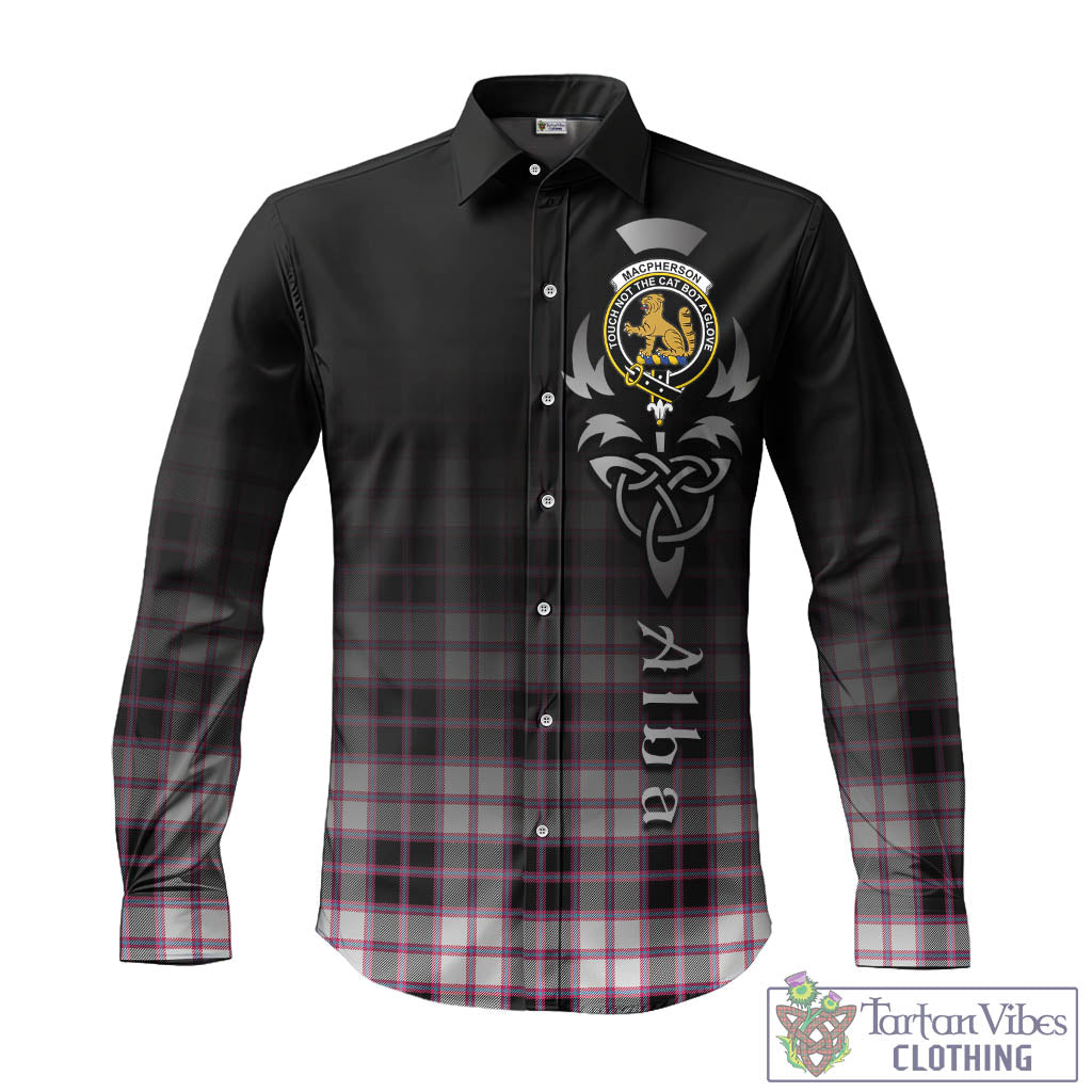 Tartan Vibes Clothing MacPherson Hunting Modern Tartan Long Sleeve Button Up Featuring Alba Gu Brath Family Crest Celtic Inspired