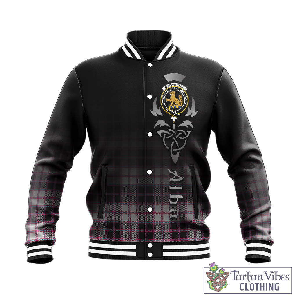 Tartan Vibes Clothing MacPherson Hunting Modern Tartan Baseball Jacket Featuring Alba Gu Brath Family Crest Celtic Inspired