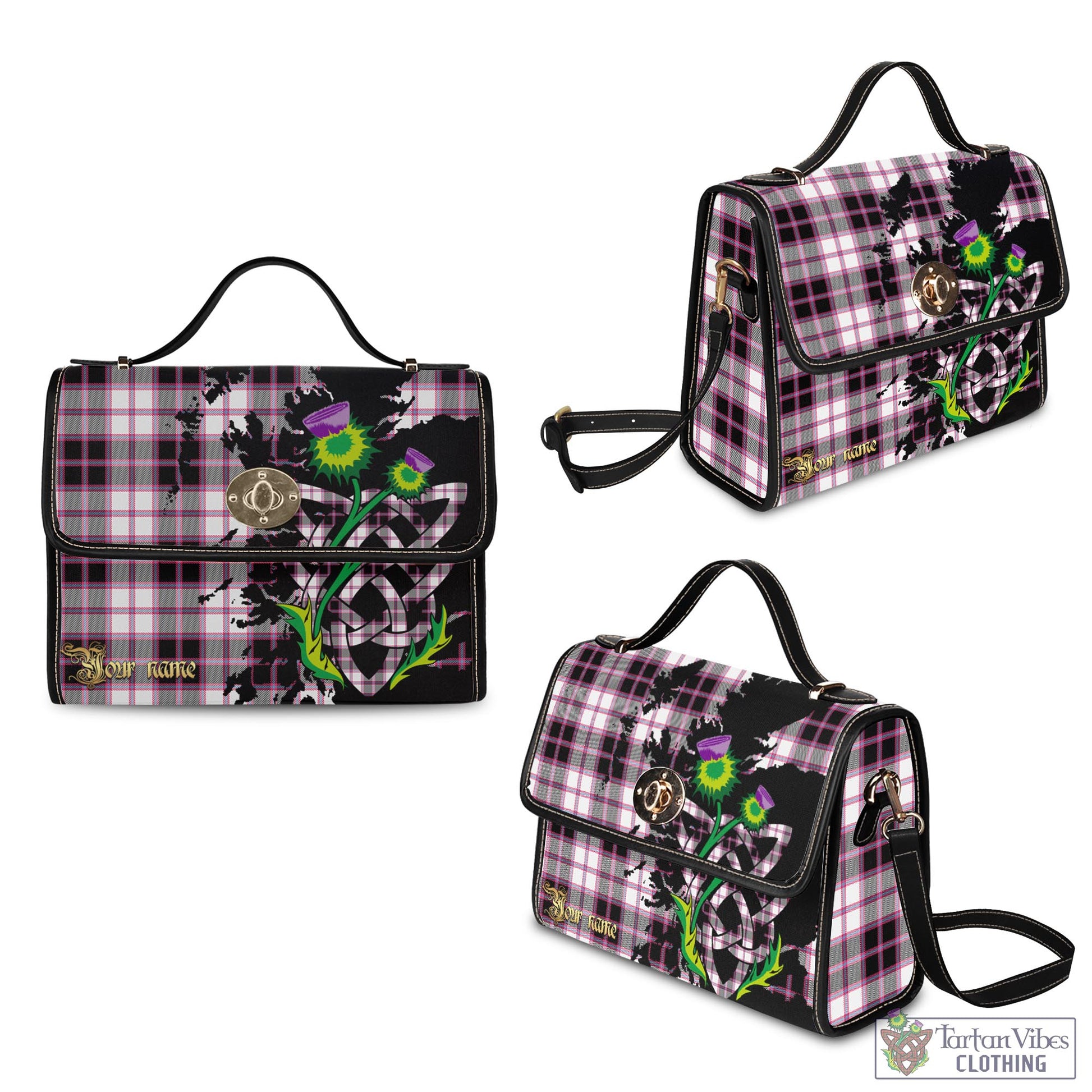 Tartan Vibes Clothing MacPherson Hunting Modern Tartan Waterproof Canvas Bag with Scotland Map and Thistle Celtic Accents