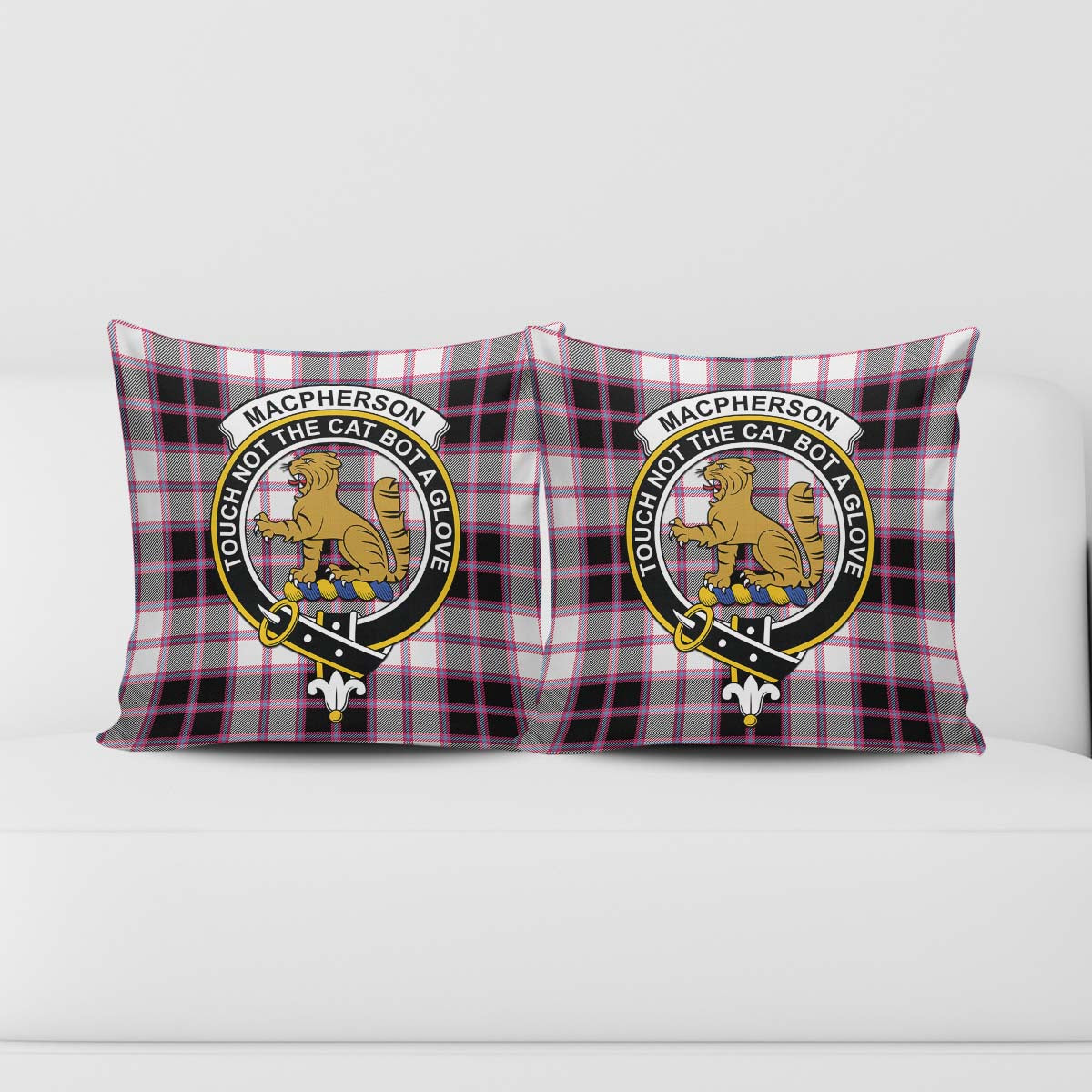 MacPherson Hunting Modern Tartan Pillow Cover with Family Crest - Tartanvibesclothing