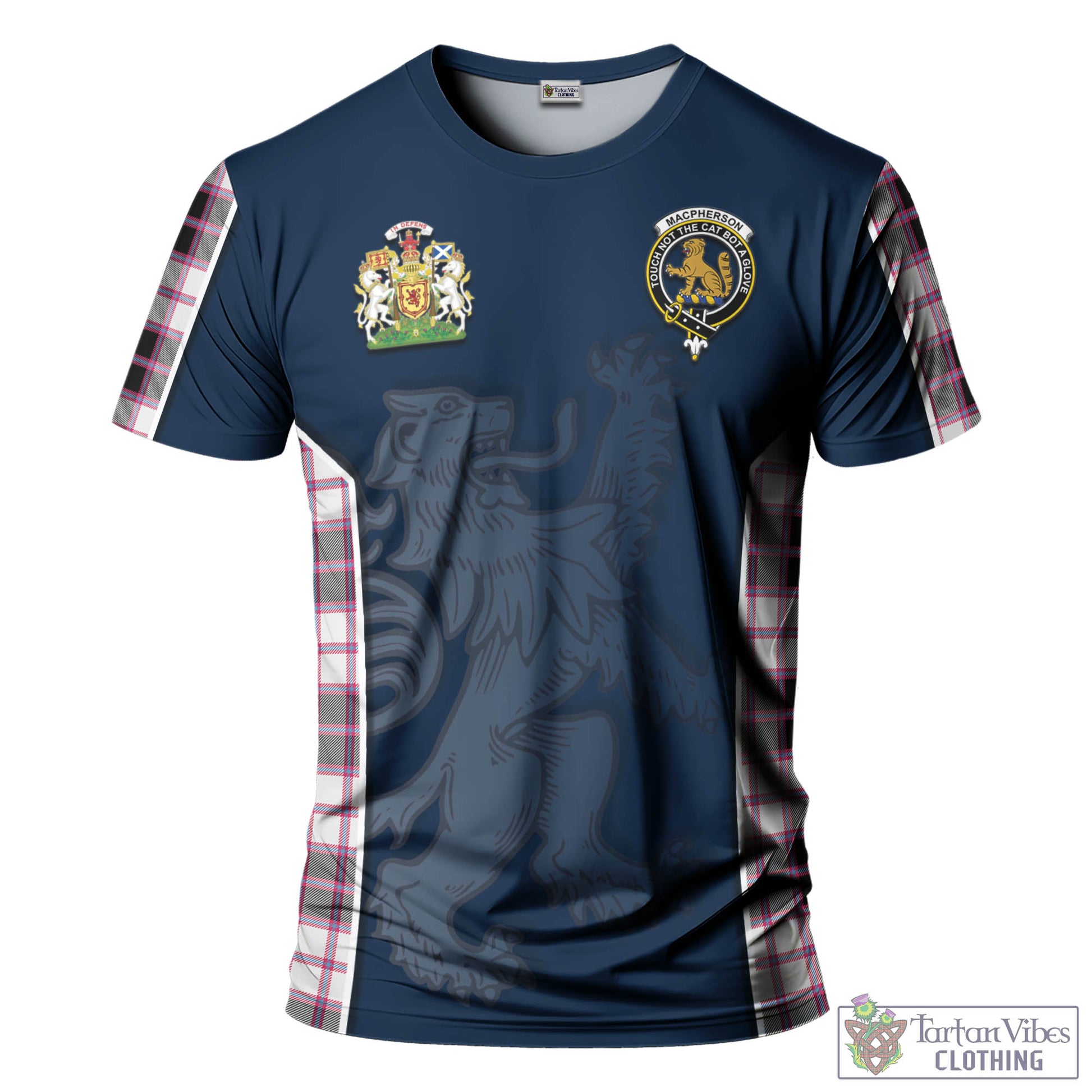 Tartan Vibes Clothing MacPherson Hunting Modern Tartan T-Shirt with Family Crest and Lion Rampant Vibes Sport Style