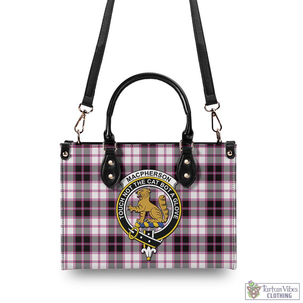 Tartan Vibes Clothing MacPherson Hunting Modern Tartan Luxury Leather Handbags with Family Crest