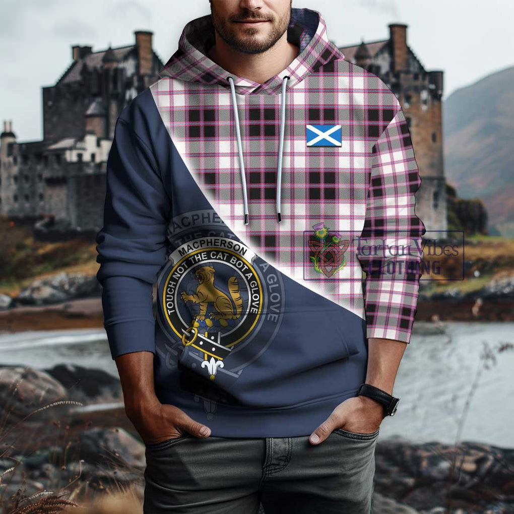 MacPherson Hunting Modern Tartan Hoodie with Personalised National Flag and Family Crest Half Style - Tartanvibesclothing Shop