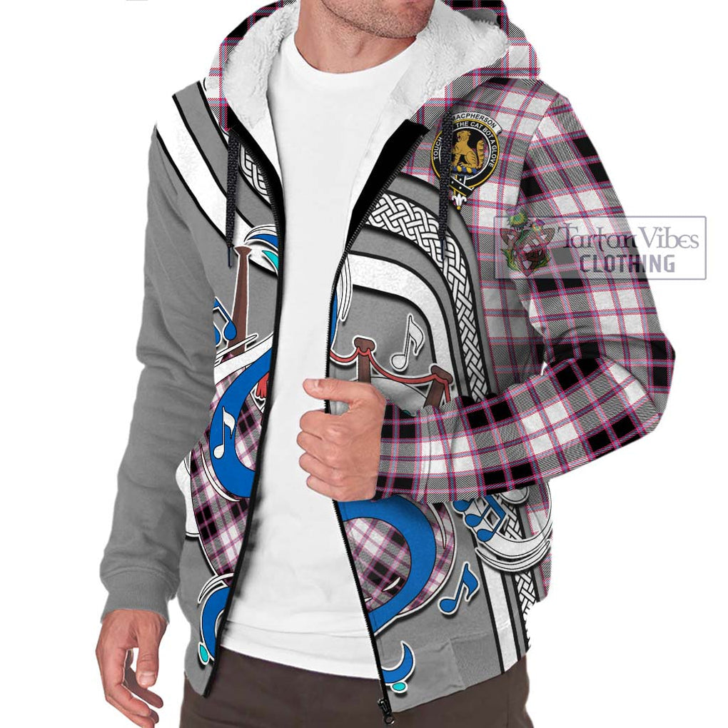 MacPherson Hunting Modern Tartan Sherpa Hoodie with Epic Bagpipe Style Unisex - Tartanvibesclothing Shop