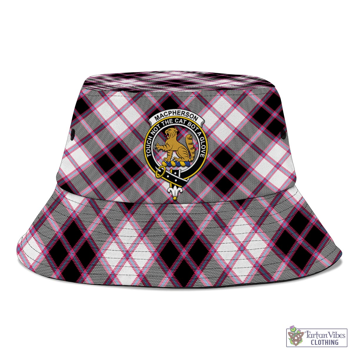 Tartan Vibes Clothing MacPherson Hunting Modern Tartan Bucket Hat with Family Crest