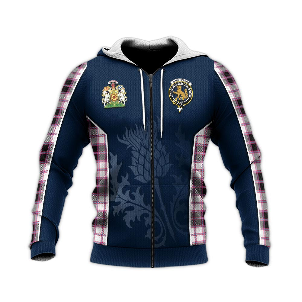 Tartan Vibes Clothing MacPherson Hunting Modern Tartan Knitted Hoodie with Family Crest and Scottish Thistle Vibes Sport Style