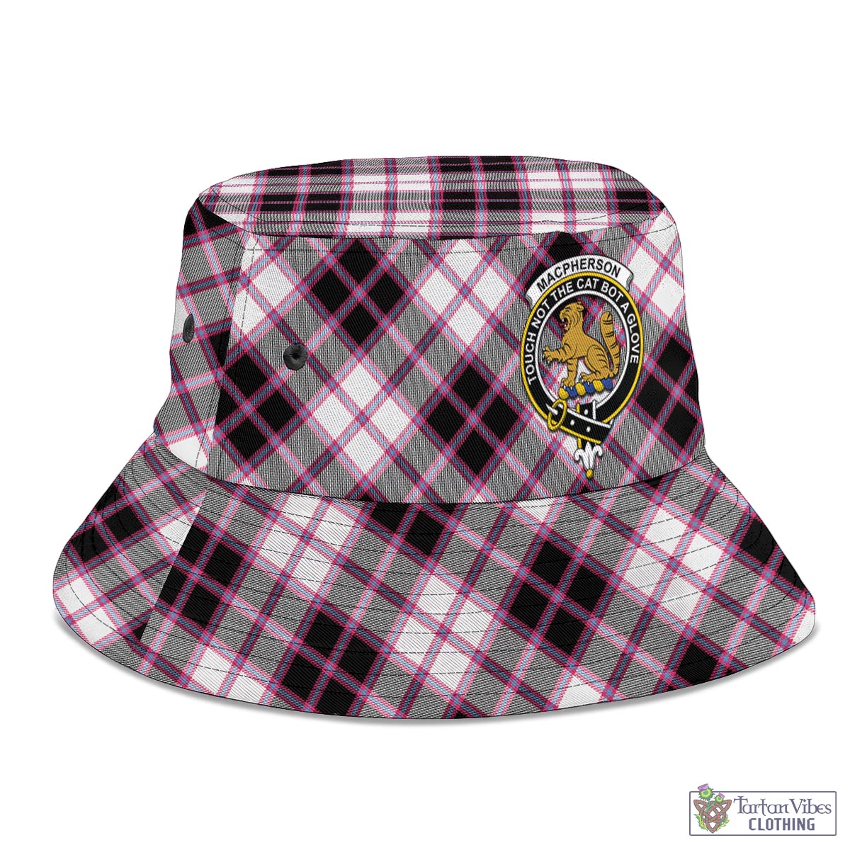 Tartan Vibes Clothing MacPherson Hunting Modern Tartan Bucket Hat with Family Crest