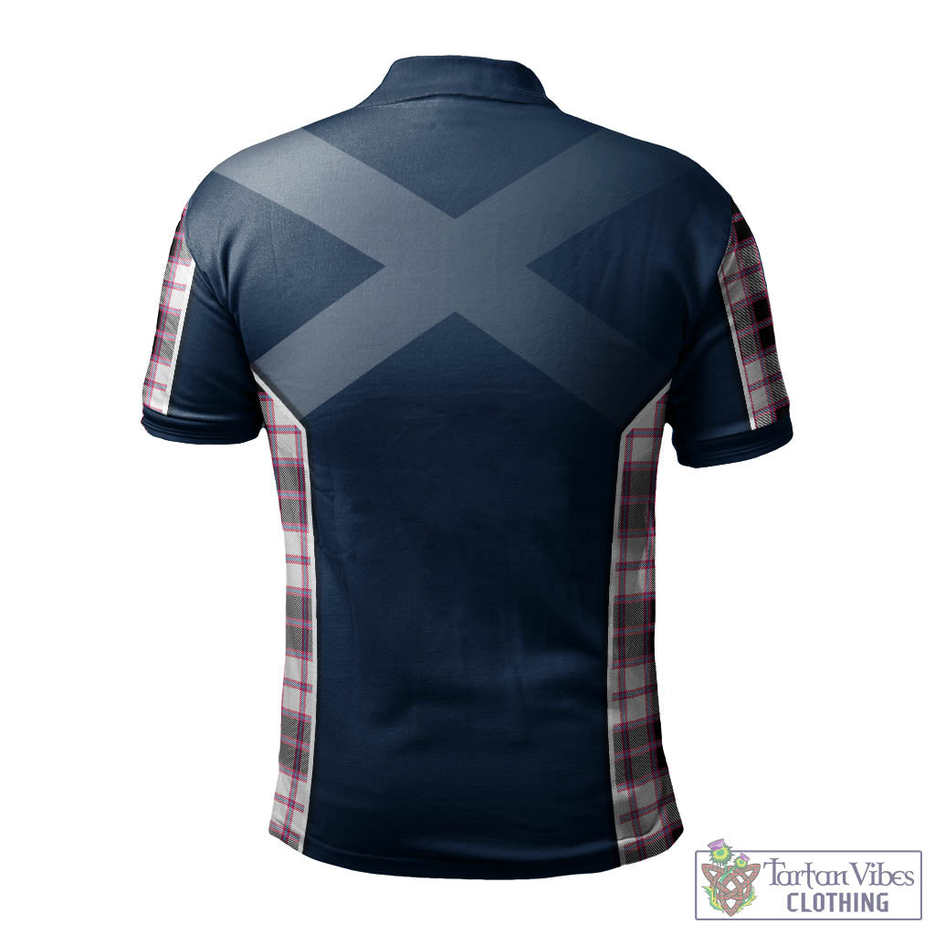 Tartan Vibes Clothing MacPherson Hunting Modern Tartan Men's Polo Shirt with Family Crest and Scottish Thistle Vibes Sport Style