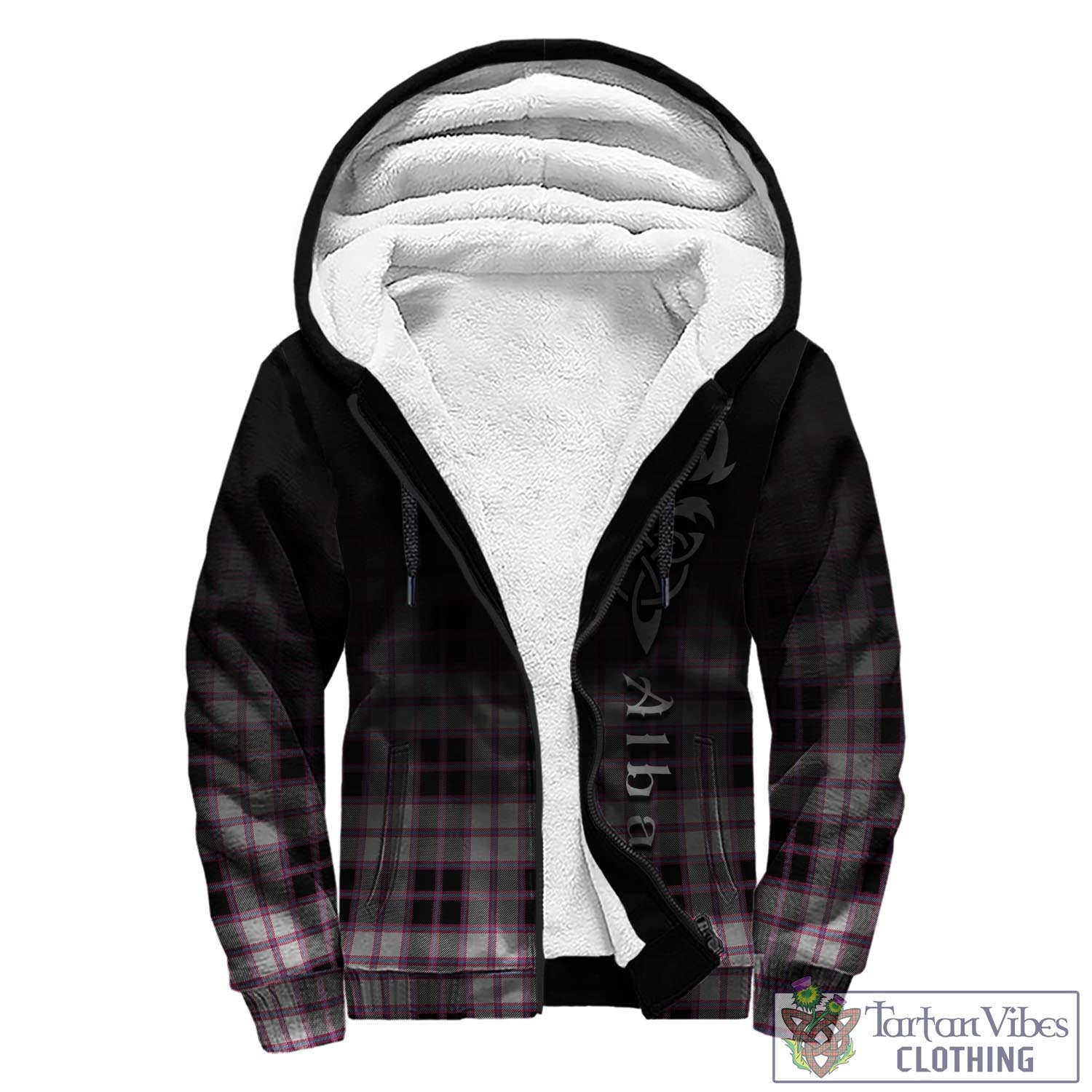 Tartan Vibes Clothing MacPherson Hunting Modern Tartan Sherpa Hoodie Featuring Alba Gu Brath Family Crest Celtic Inspired