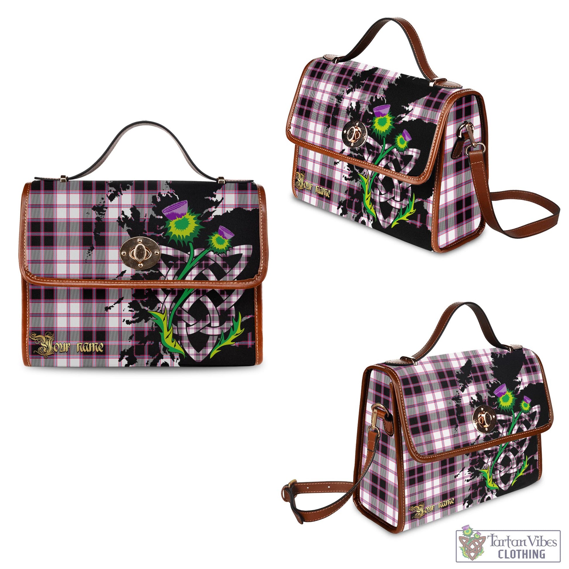 Tartan Vibes Clothing MacPherson Hunting Modern Tartan Waterproof Canvas Bag with Scotland Map and Thistle Celtic Accents