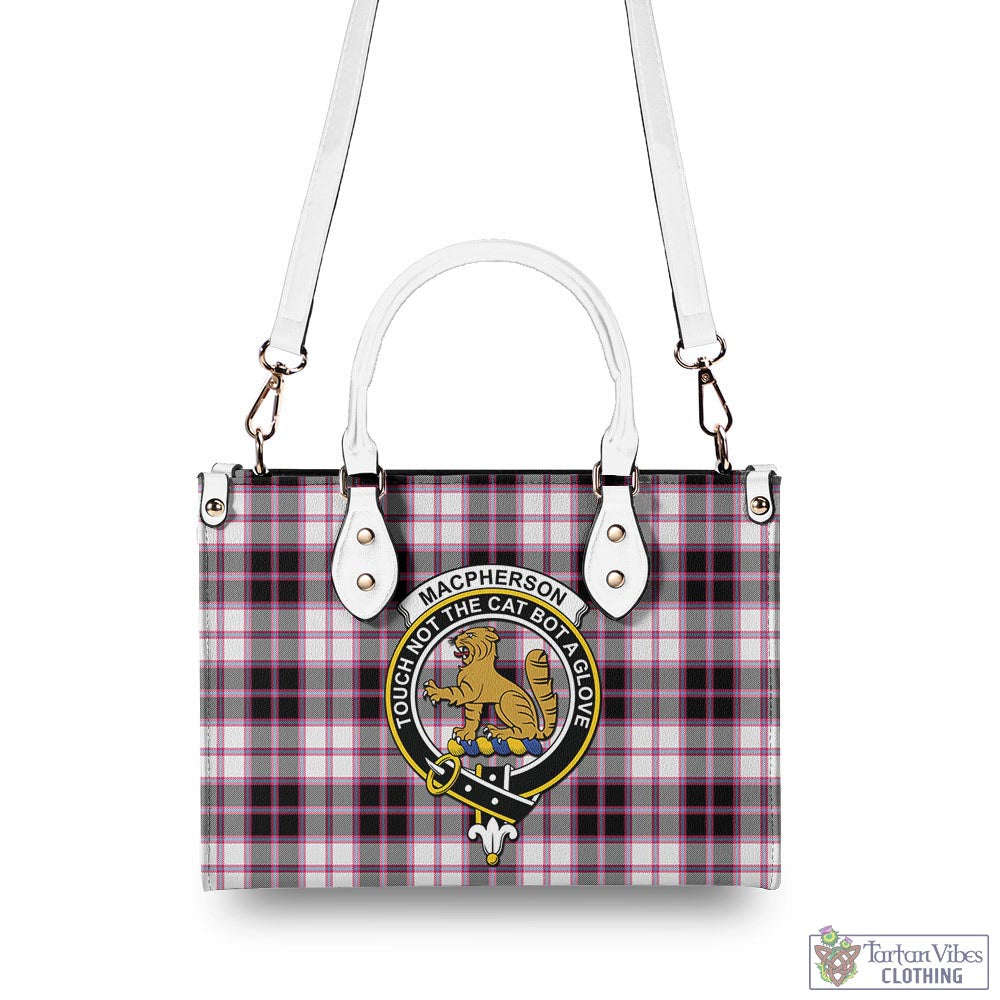 Tartan Vibes Clothing MacPherson Hunting Modern Tartan Luxury Leather Handbags with Family Crest