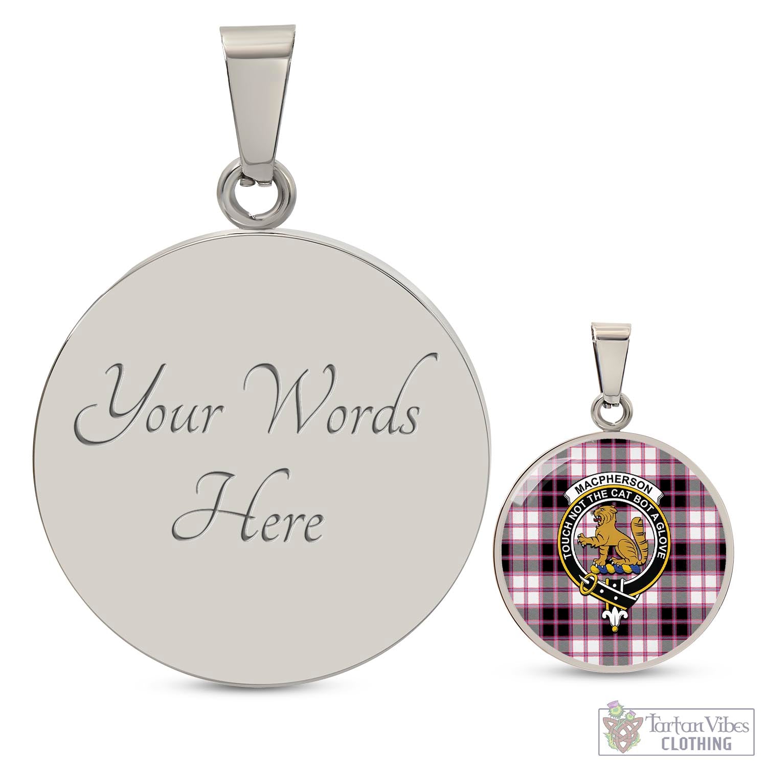 Tartan Vibes Clothing MacPherson Hunting Modern Tartan Circle Necklace with Family Crest