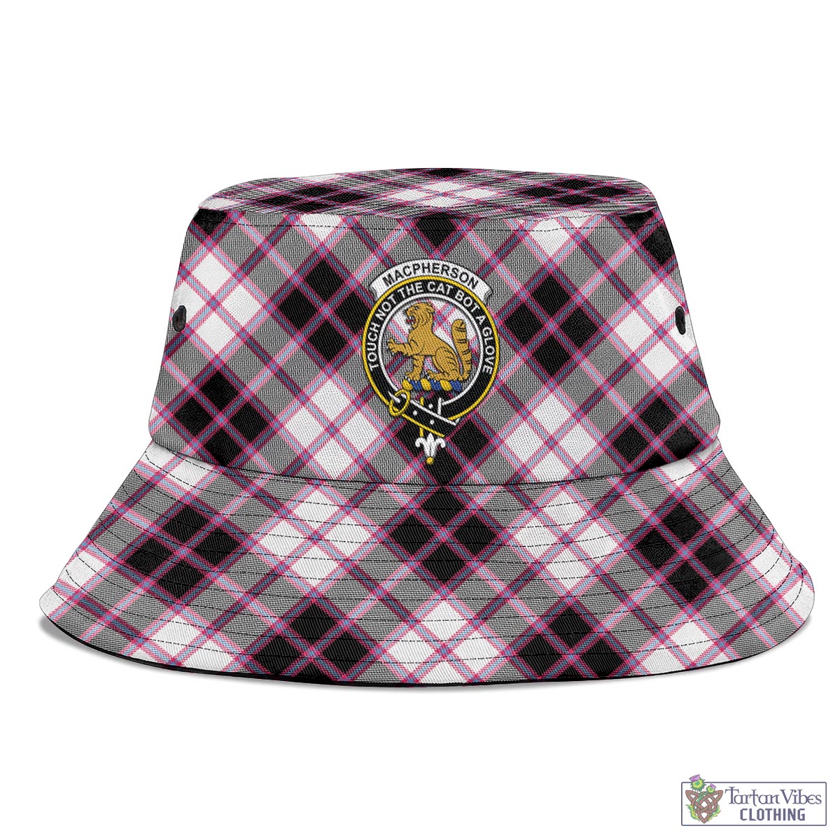 Tartan Vibes Clothing MacPherson Hunting Modern Tartan Bucket Hat with Family Crest