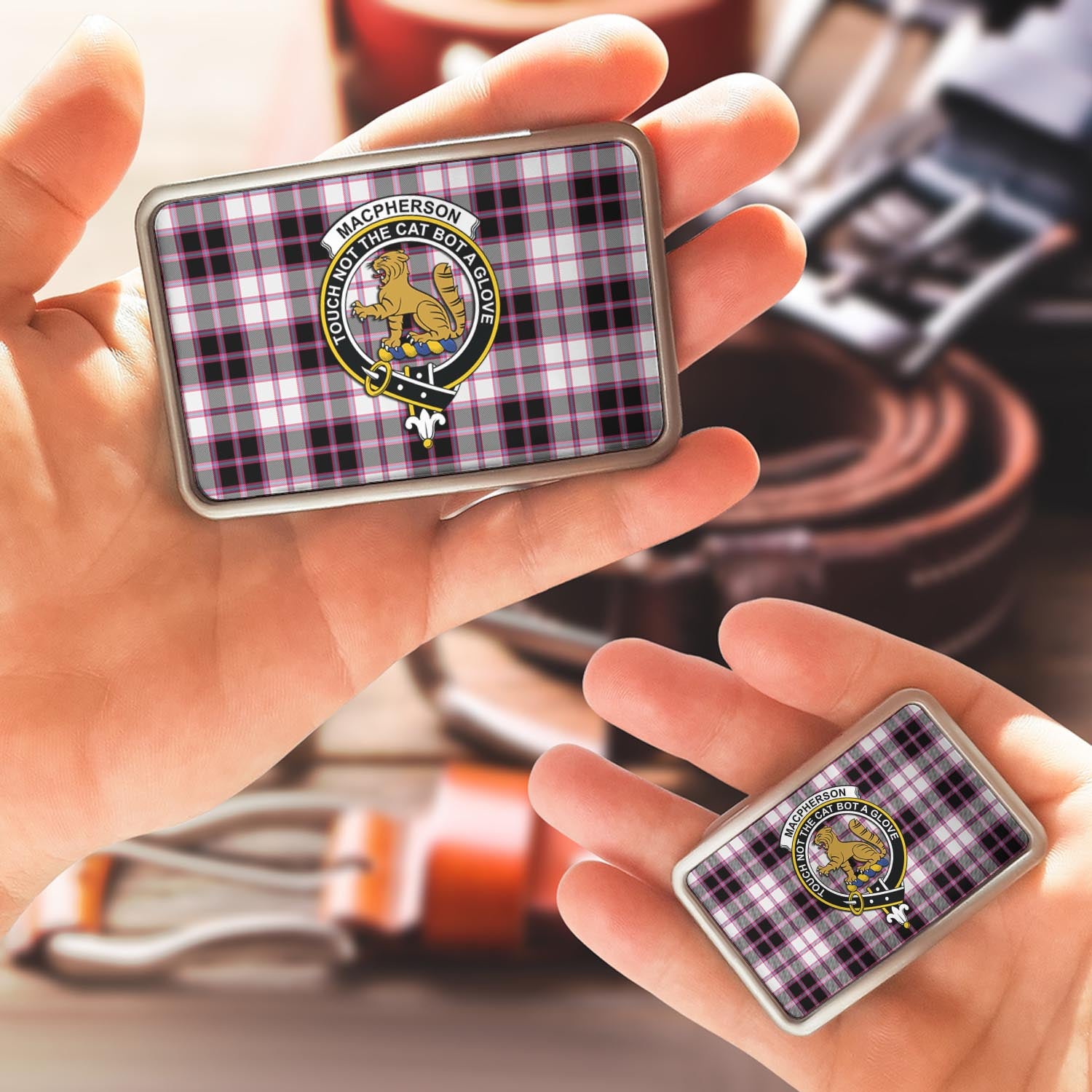 MacPherson Hunting Modern Tartan Belt Buckles with Family Crest - Tartan Vibes Clothing