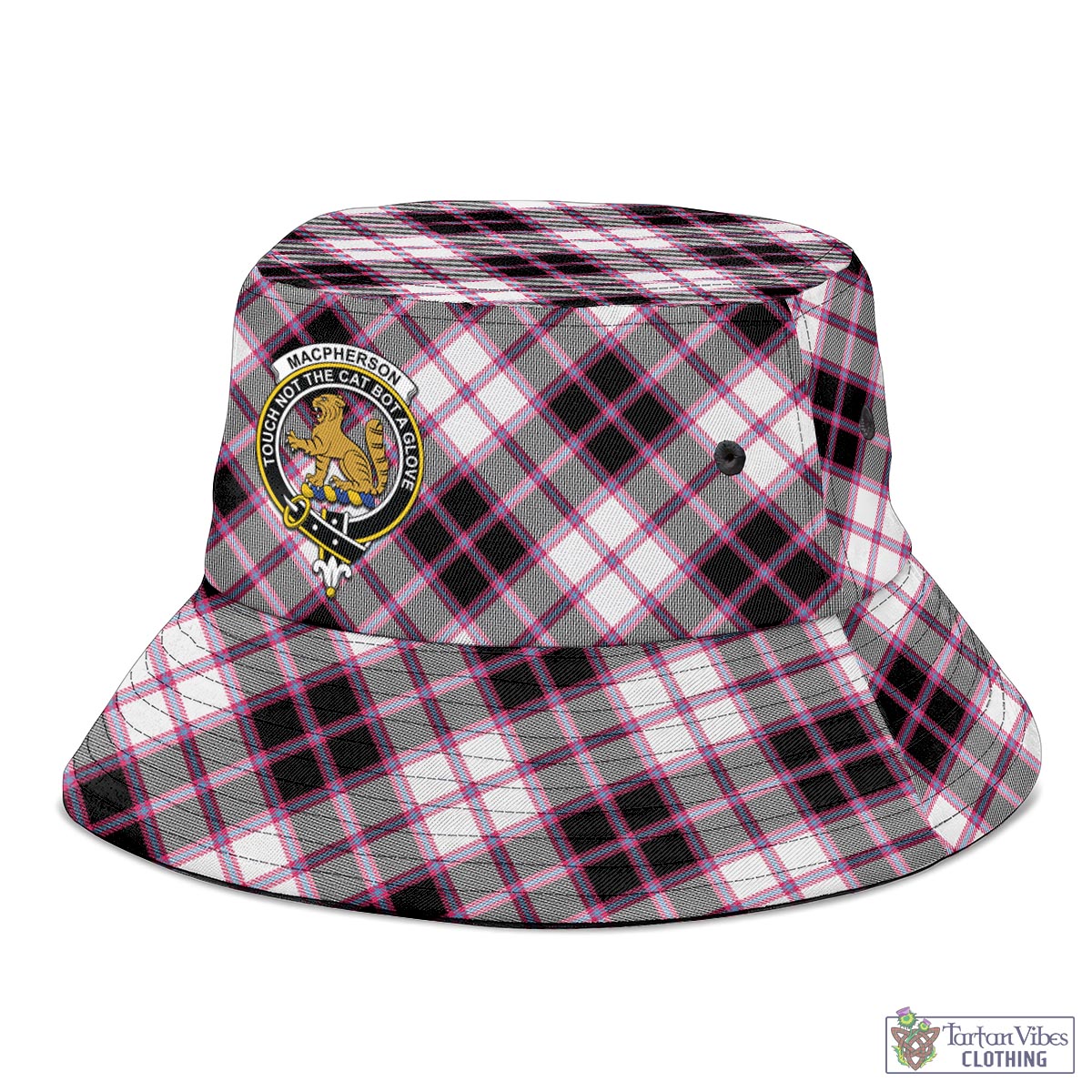 Tartan Vibes Clothing MacPherson Hunting Modern Tartan Bucket Hat with Family Crest