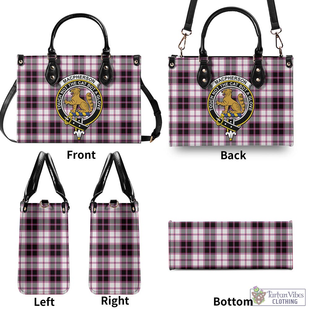 Tartan Vibes Clothing MacPherson Hunting Modern Tartan Luxury Leather Handbags with Family Crest