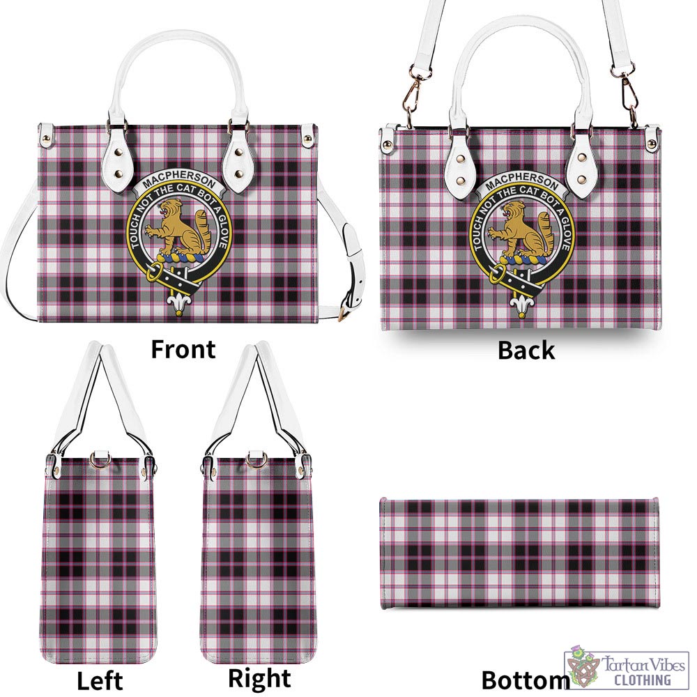 Tartan Vibes Clothing MacPherson Hunting Modern Tartan Luxury Leather Handbags with Family Crest