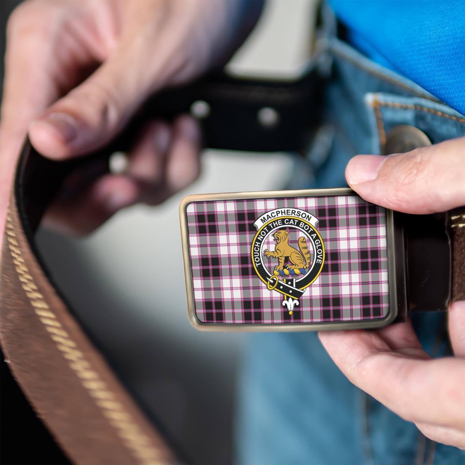 MacPherson Hunting Modern Tartan Belt Buckles with Family Crest - Tartan Vibes Clothing