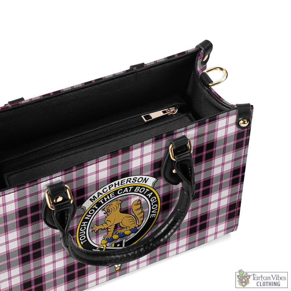 Tartan Vibes Clothing MacPherson Hunting Modern Tartan Luxury Leather Handbags with Family Crest