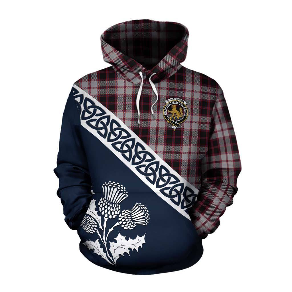 Tartan Vibes Clothing MacPherson (McPherson) Tartan Cotton Hoodie Featuring Thistle and Scotland Map