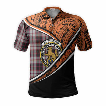 MacPherson (McPherson) Crest Tartan Polo Shirt with Polynesian Vibes Style - Orange Version