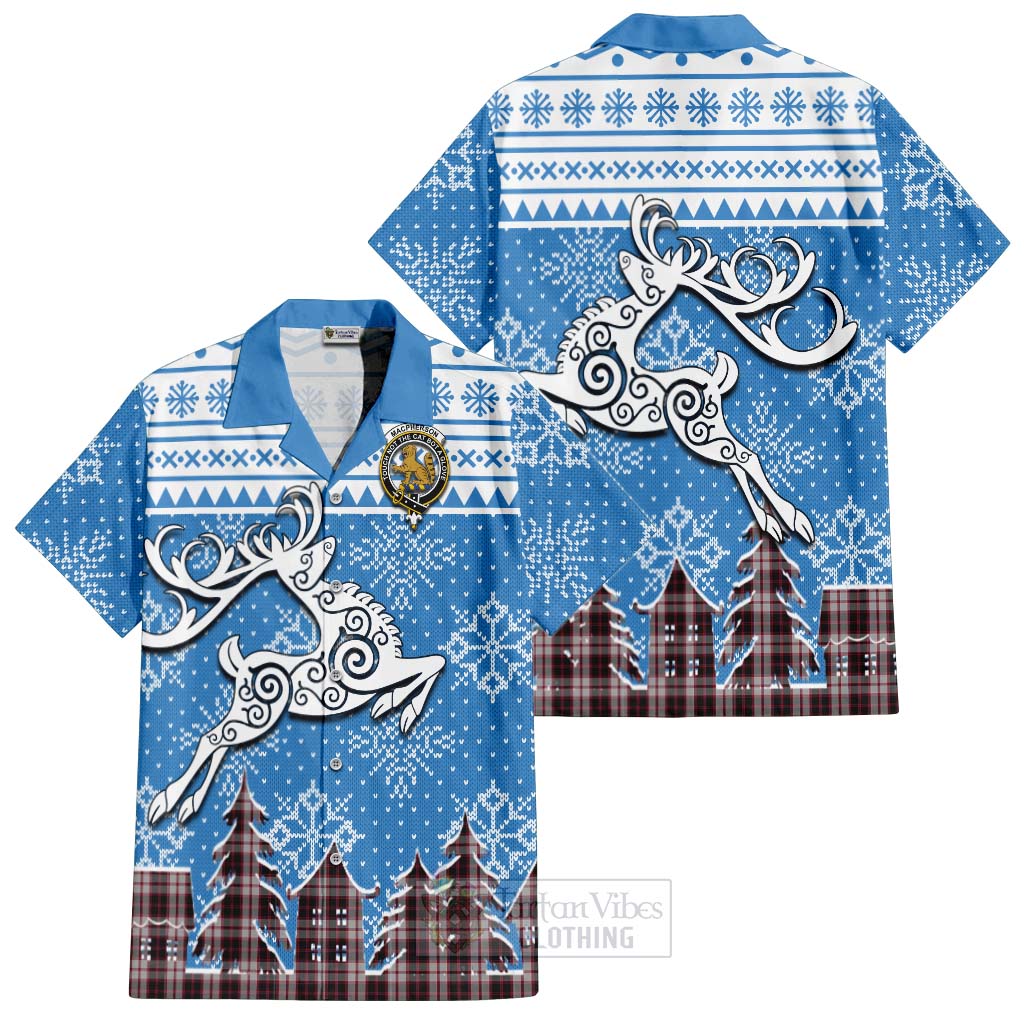 Tartan Vibes Clothing MacPherson (McPherson) Clan Christmas Short Sleeve Button Shirt Celtic Reindeer Style