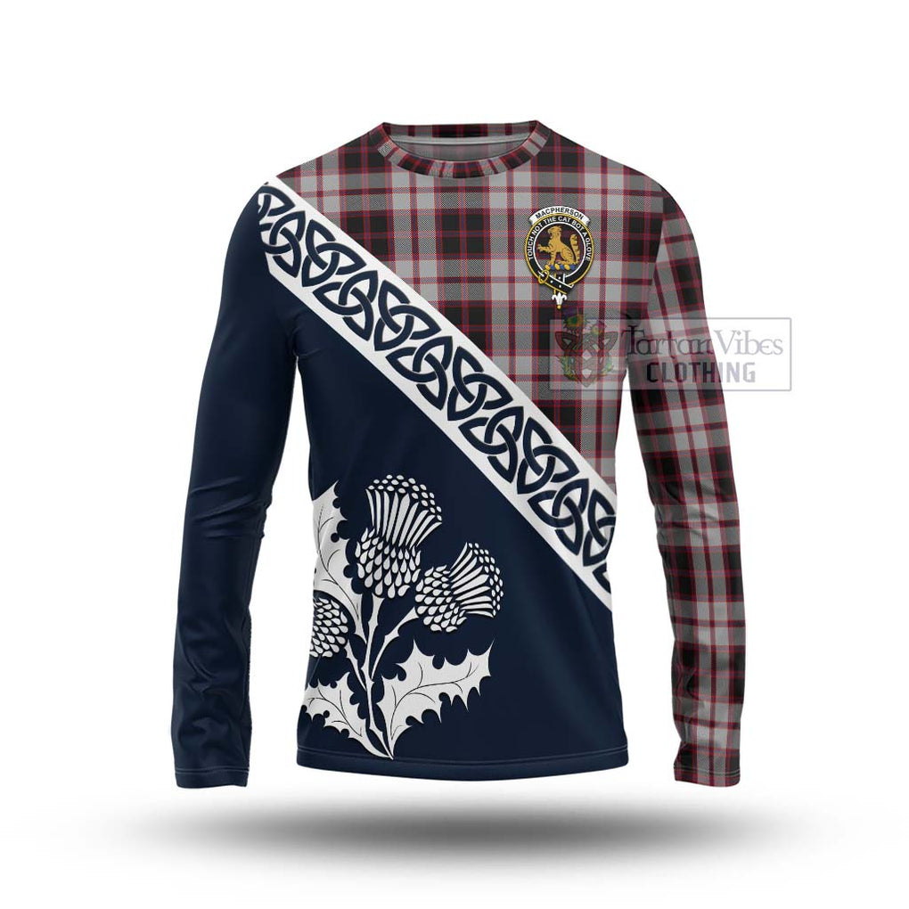 Tartan Vibes Clothing MacPherson (McPherson) Tartan Long Sleeve T-Shirt Featuring Thistle and Scotland Map