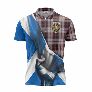 MacPherson (McPherson) Tartan Zipper Polo Shirt with Family Crest Scotland Patriotic Style