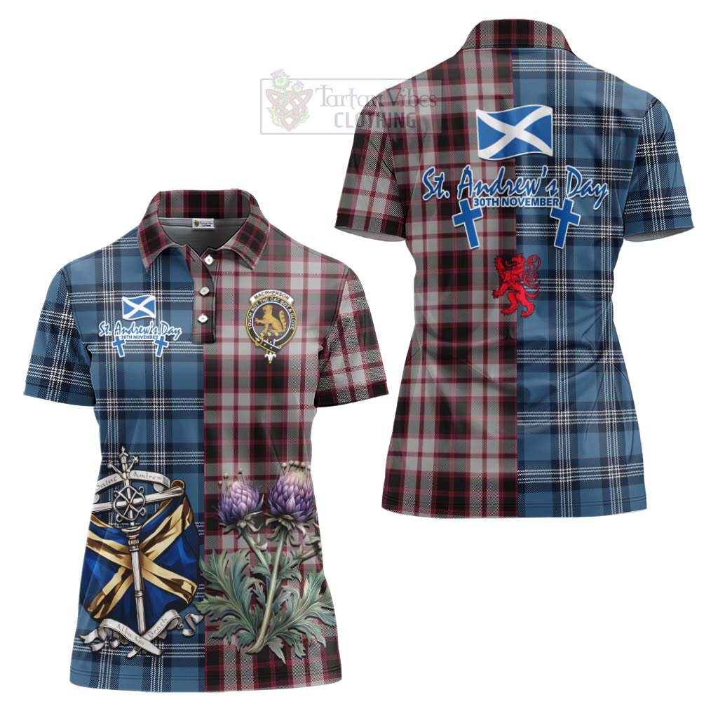 Tartan Vibes Clothing MacPherson (McPherson) Tartan Women's Polo Shirt Happy St. Andrew's Day Half Tartan Style