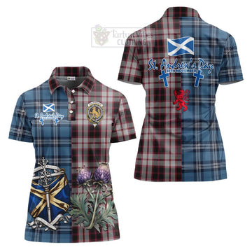 MacPherson (McPherson) Tartan Women's Polo Shirt Happy St. Andrew's Day Half Tartan Style