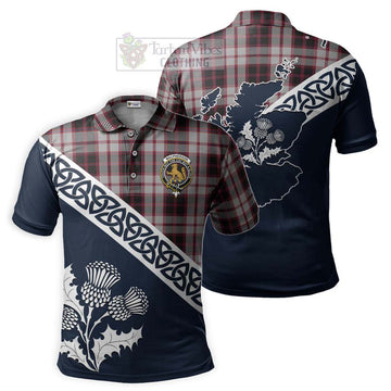 MacPherson (McPherson) Tartan Polo Shirt Featuring Thistle and Scotland Map